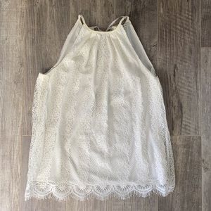 Max Studio Lace Tank with tie in back of neck.  Size small.  Shows wear